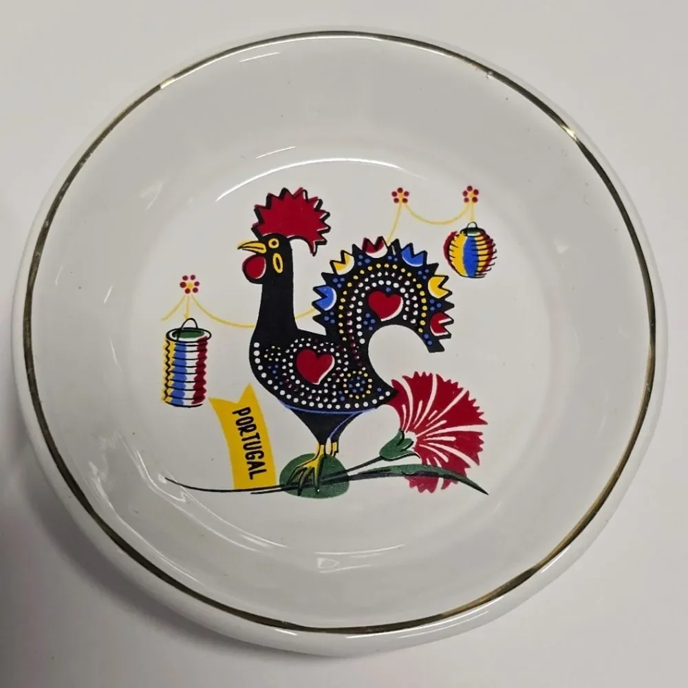 Vintage Portuguese Barcelos Rooster Dish Set Of 2 Portugal Folk Art